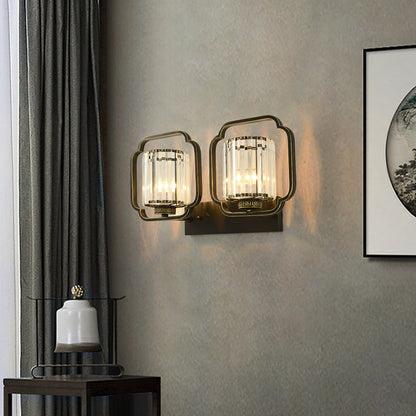 Chinese Cylinder Iron Crystal 2-Light Wall Sconce Lamp