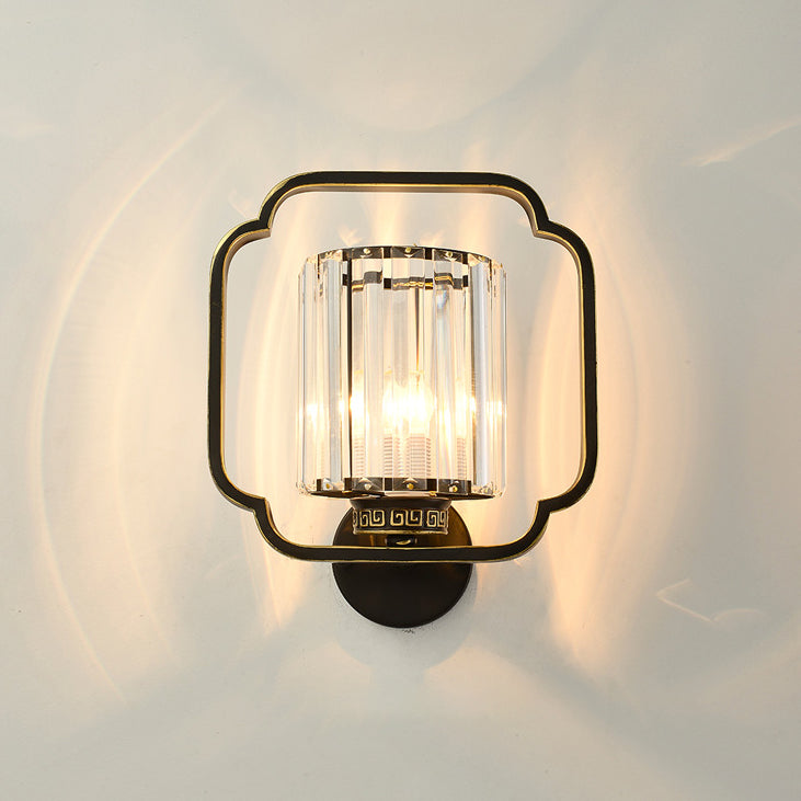 Chinese Cylinder Iron Crystal 2-Light Wall Sconce Lamp