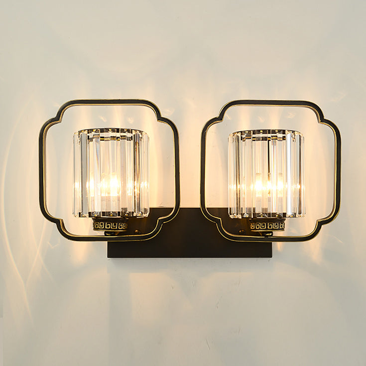 Chinese Cylinder Iron Crystal 2-Light Wall Sconce Lamp