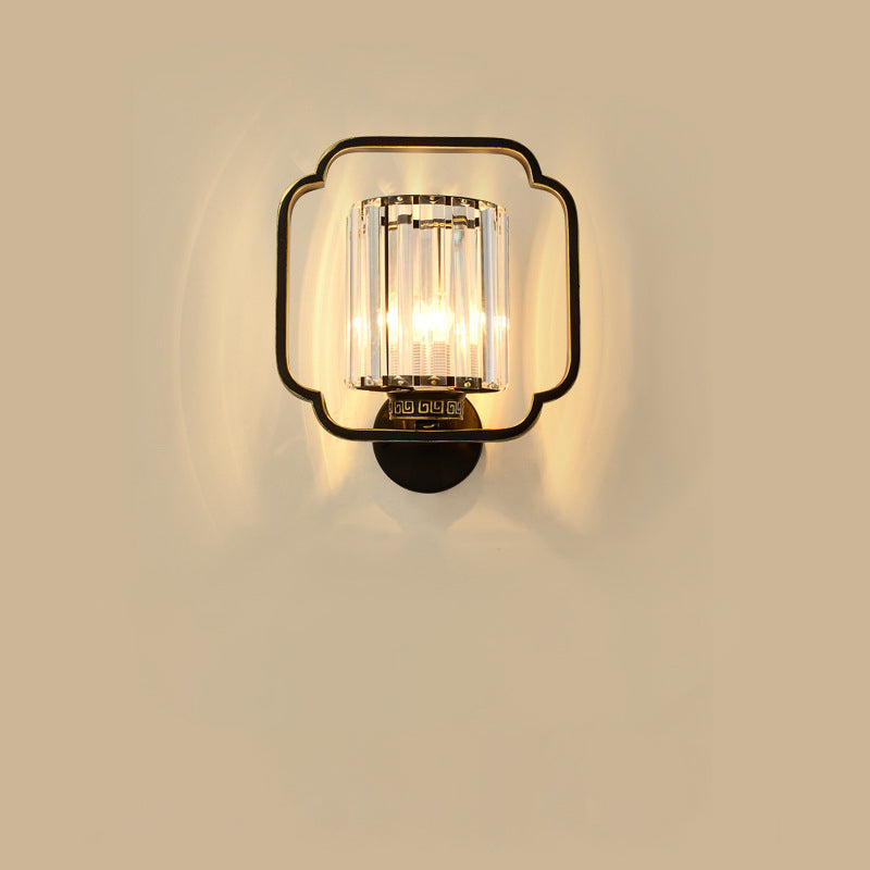 Chinese Cylinder Iron Crystal 2-Light Wall Sconce Lamp
