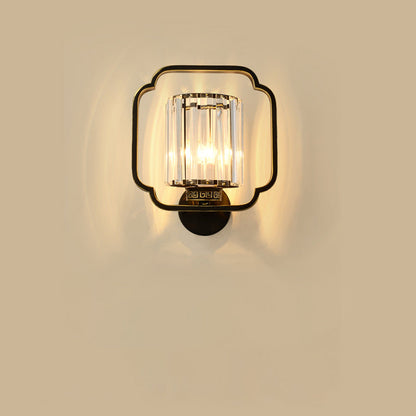 Chinese Cylinder Iron Crystal 2-Light Wall Sconce Lamp