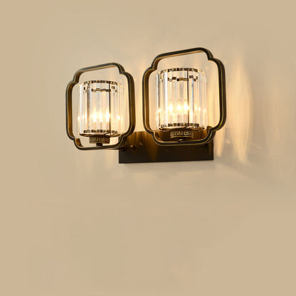 Chinese Cylinder Iron Crystal 2-Light Wall Sconce Lamp