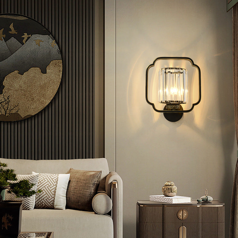 Chinese Cylinder Iron Crystal 2-Light Wall Sconce Lamp