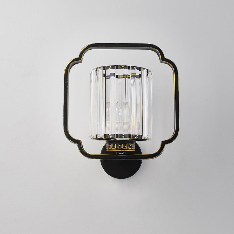 Chinese Cylinder Iron Crystal 2-Light Wall Sconce Lamp