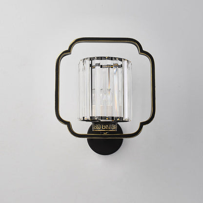 Chinese Cylinder Iron Crystal 2-Light Wall Sconce Lamp