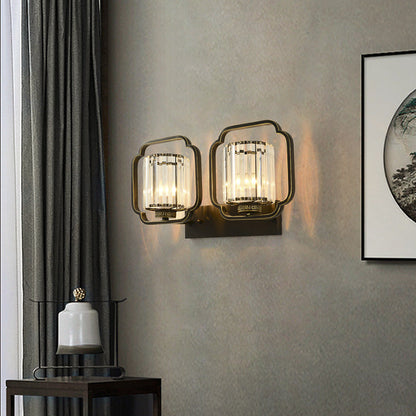 Chinese Cylinder Iron Crystal 2-Light Wall Sconce Lamp