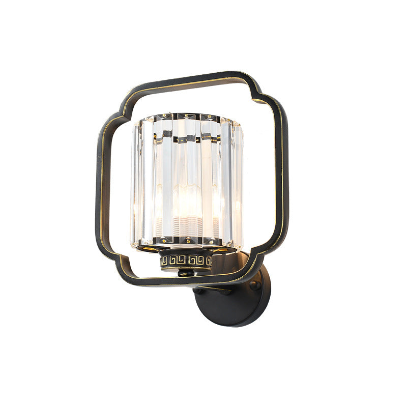 Chinese Cylinder Iron Crystal 2-Light Wall Sconce Lamp