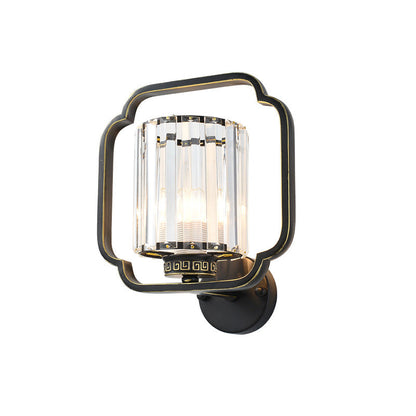 Chinese Cylinder Iron Crystal 2-Light Wall Sconce Lamp