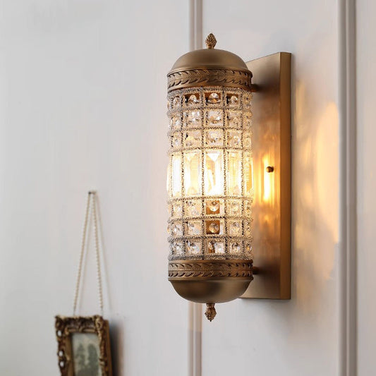 Traditional Cylinder Metal Crystal 1-Light Wall Sconce Lamp