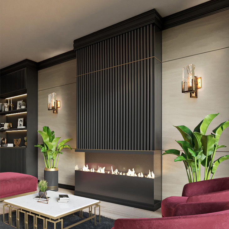 Luxury Rectangular Iron Crystal 1-Light Wall Sconce Lamp