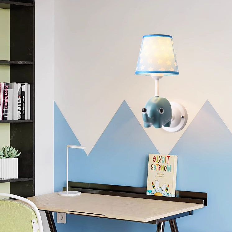 Kids Cone Iron Resin Fabric 1-Light Wall Sconce Lamp