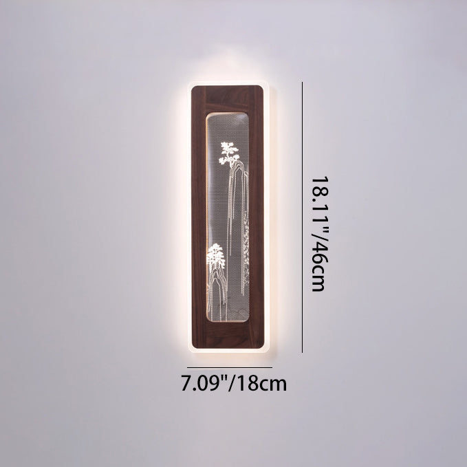 Chinese Black Walnut Acrylic LED Wall Sconce Lamp