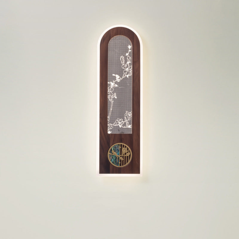 Chinese Black Walnut Acrylic LED Wall Sconce Lamp
