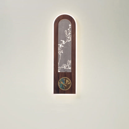 Chinese Black Walnut Acrylic LED Wall Sconce Lamp