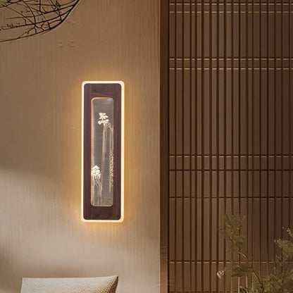 Chinese Black Walnut Acrylic LED Wall Sconce Lamp