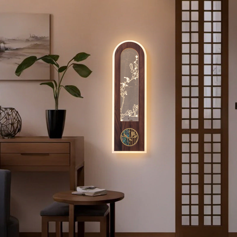 Chinese Black Walnut Acrylic LED Wall Sconce Lamp