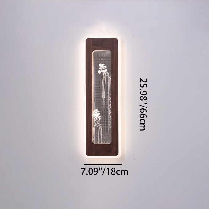 Chinese Black Walnut Acrylic LED Wall Sconce Lamp