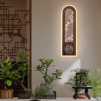 Chinese Black Walnut Acrylic LED Wall Sconce Lamp