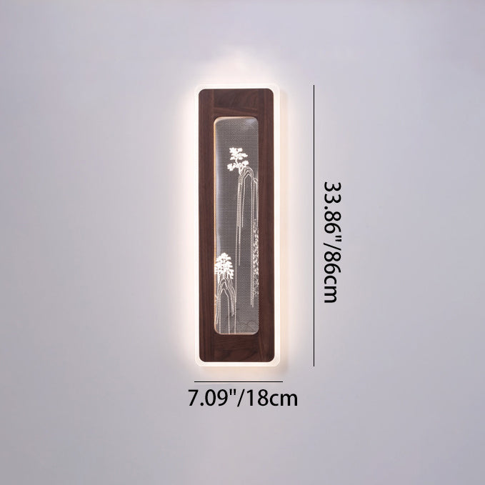 Chinese Black Walnut Acrylic LED Wall Sconce Lamp
