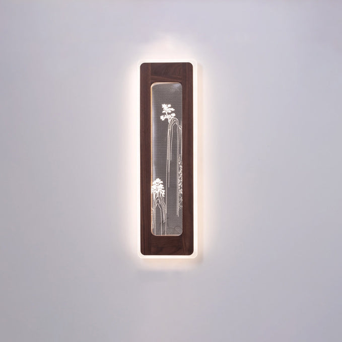 Chinese Black Walnut Acrylic LED Wall Sconce Lamp