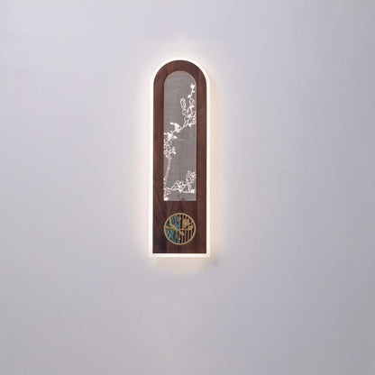 Chinese Black Walnut Acrylic LED Wall Sconce Lamp