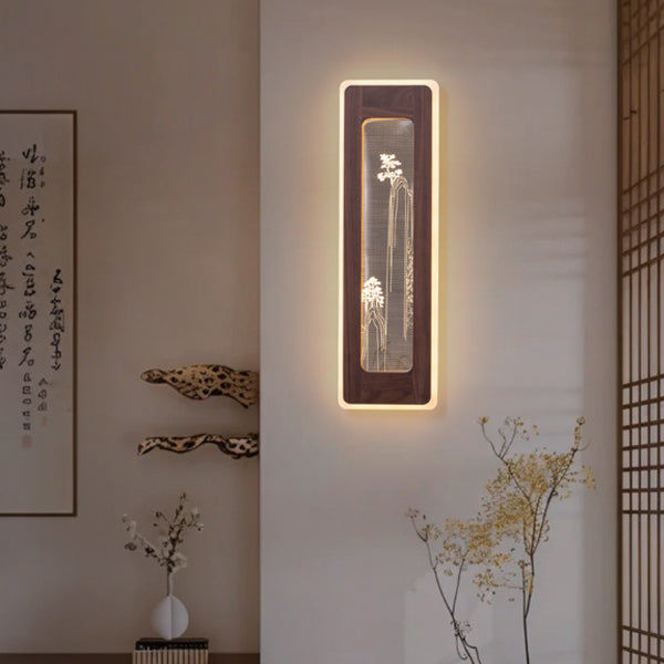 Chinese Black Walnut Acrylic LED Wall Sconce Lamp