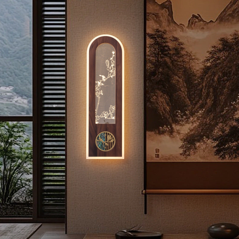 Chinese Black Walnut Acrylic LED Wall Sconce Lamp