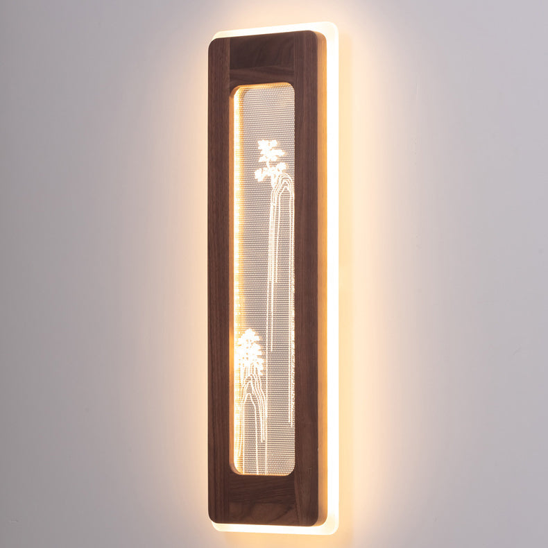 Chinese Black Walnut Acrylic LED Wall Sconce Lamp