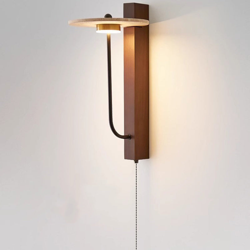 French Carbon Steel Walnut Wood LED Wall Sconce Lamp