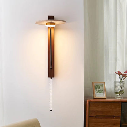 French Carbon Steel Walnut Wood LED Wall Sconce Lamp