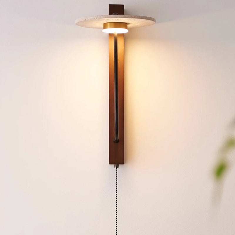 French Carbon Steel Walnut Wood LED Wall Sconce Lamp