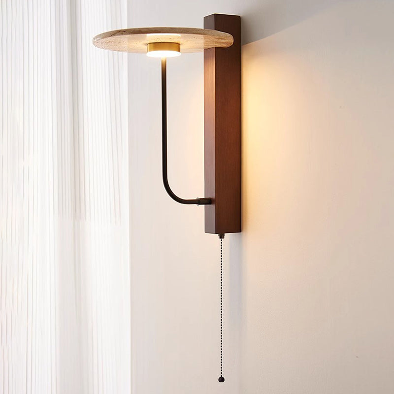 French Carbon Steel Walnut Wood LED Wall Sconce Lamp