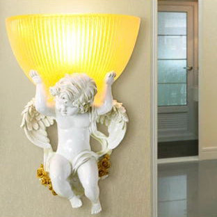 Angel Stainless Steel Glass 1-Light Wall Sconce Lamp