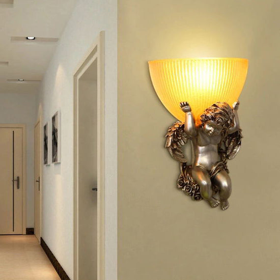 Angel Stainless Steel Glass 1-Light Wall Sconce Lamp