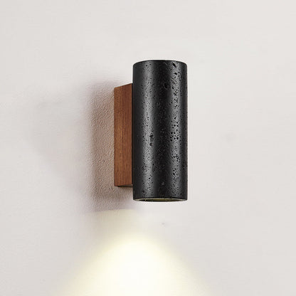 Cylinder Travertine Solid Wood 1-Light Wall Sconce Lamp