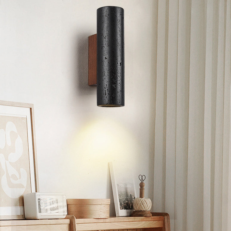 Cylinder Travertine Solid Wood 1-Light Wall Sconce Lamp