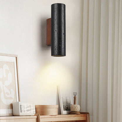 Cylinder Travertine Solid Wood 1-Light Wall Sconce Lamp