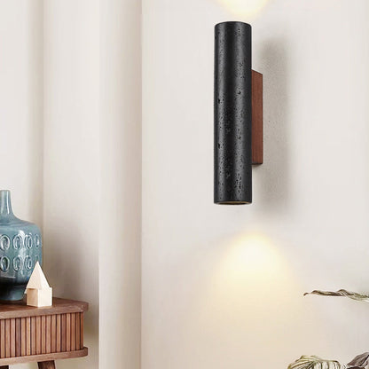 Cylinder Travertine Solid Wood 1-Light Wall Sconce Lamp