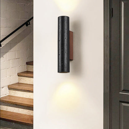 Cylinder Travertine Solid Wood 1-Light Wall Sconce Lamp