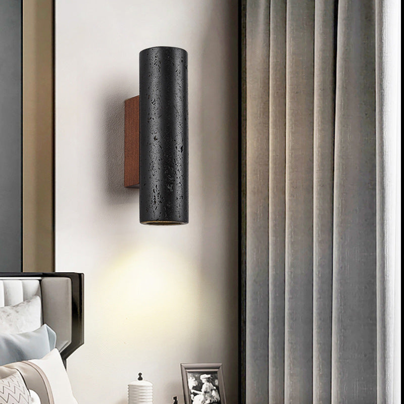 Cylinder Travertine Solid Wood 1-Light Wall Sconce Lamp