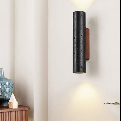 Cylinder Travertine Solid Wood 1-Light Wall Sconce Lamp