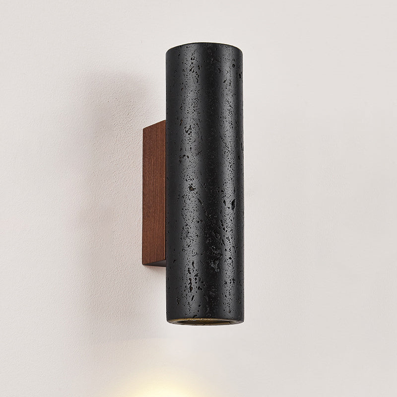 Cylinder Travertine Solid Wood 1-Light Wall Sconce Lamp