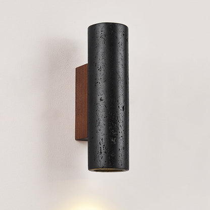 Cylinder Travertine Solid Wood 1-Light Wall Sconce Lamp