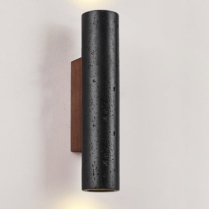 Cylinder Travertine Solid Wood 1-Light Wall Sconce Lamp