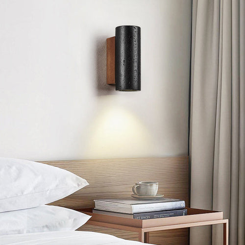 Cylinder Travertine Solid Wood 1-Light Wall Sconce Lamp