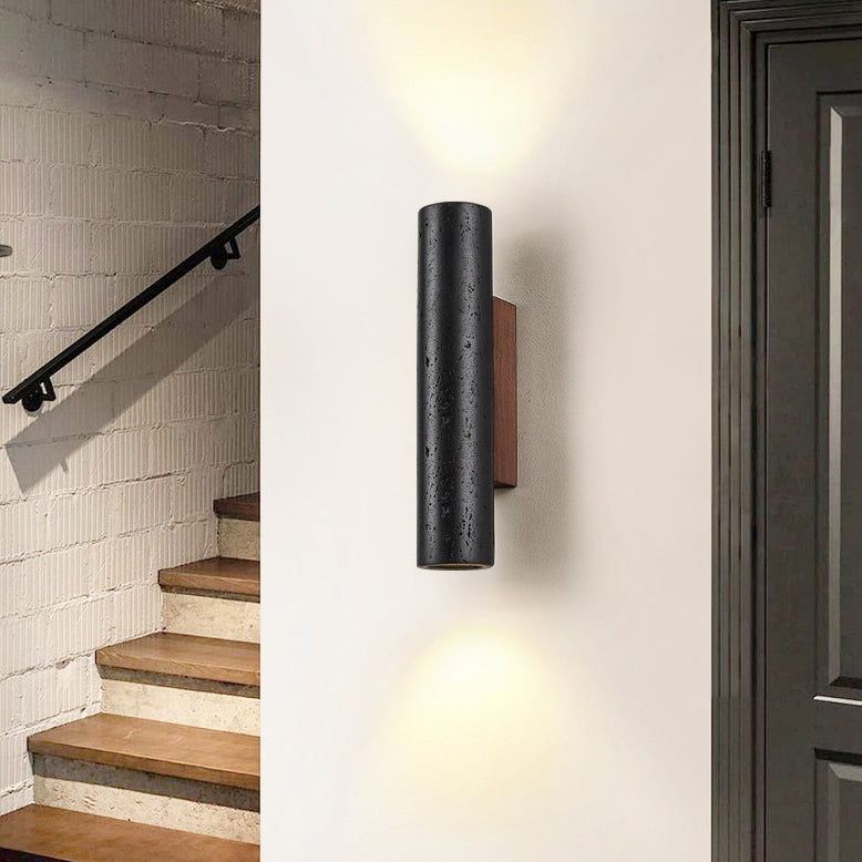 Cylinder Travertine Solid Wood 1-Light Wall Sconce Lamp