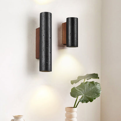 Cylinder Travertine Solid Wood 1-Light Wall Sconce Lamp