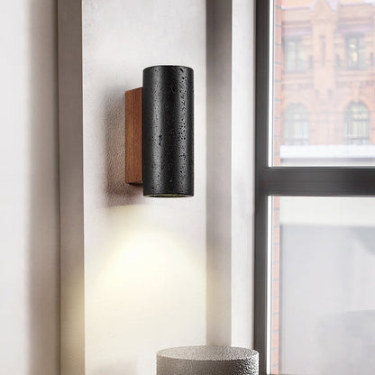 Cylinder Travertine Solid Wood 1-Light Wall Sconce Lamp