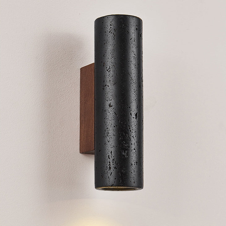 Cylinder Travertine Solid Wood 1-Light Wall Sconce Lamp