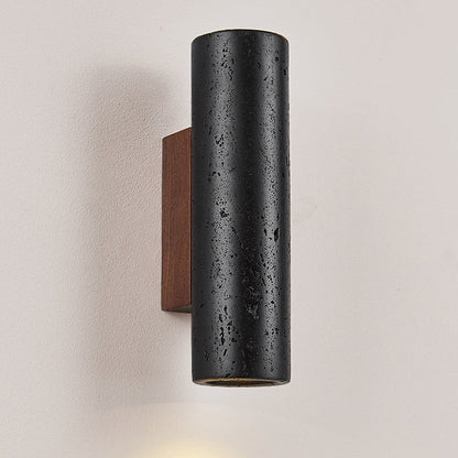 Cylinder Travertine Solid Wood 1-Light Wall Sconce Lamp